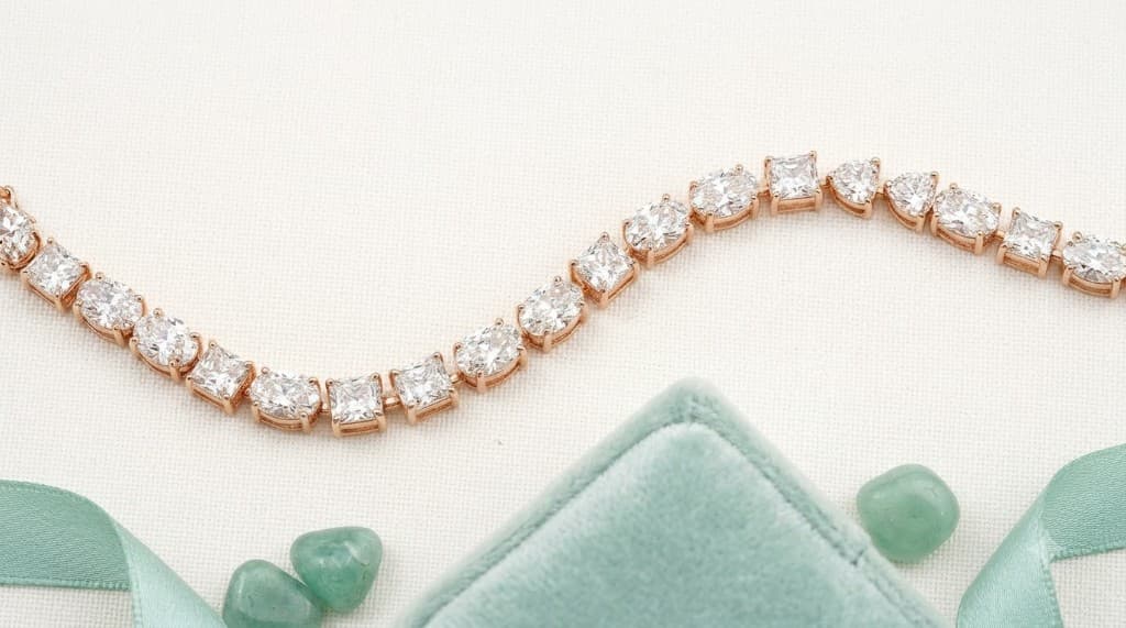 Chawla Jewellers Radiance multi-cut diamond tennis bracelet in 18kt rose gold with oval, princess and pear diamonds