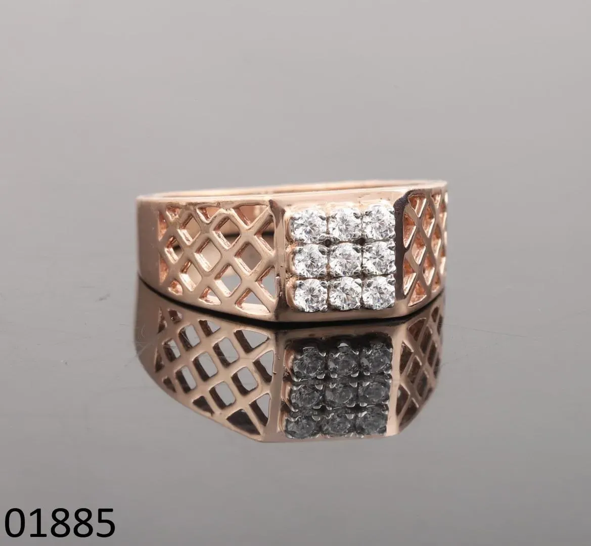 The Reyansh Lattice Diamond Ring — 9-diamond square face with open lattice shoulders by Chawla Jewellers