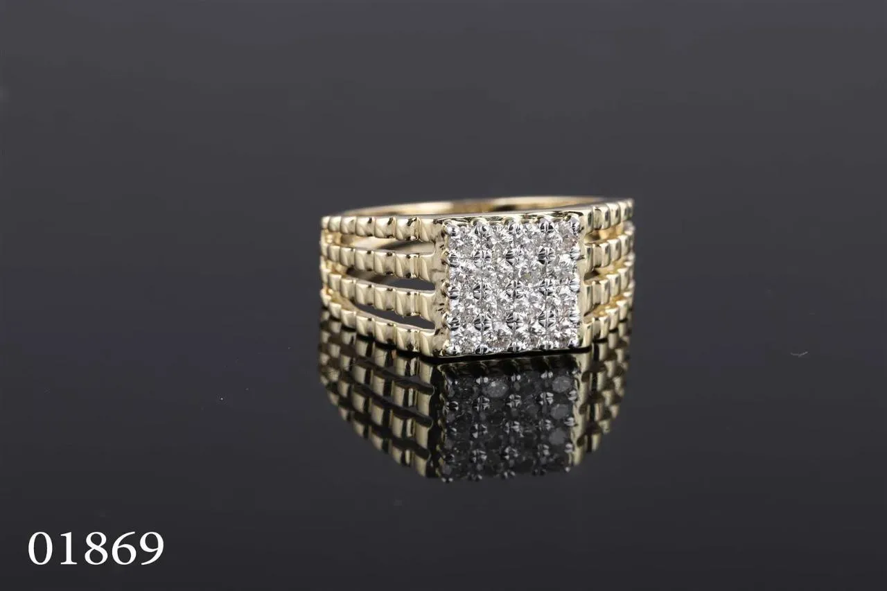 The Samar Ribbed Diamond Platform Ring — Four-row ribbed yellow gold with diamond platform by Chawla Jewellers