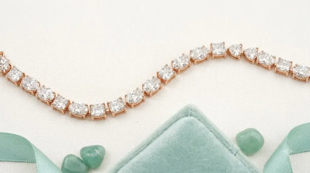 The Radiance Multi-Cut Diamond Bracelet — Oval, princess and pear diamonds in 18kt rose gold by Chawla Jewellers