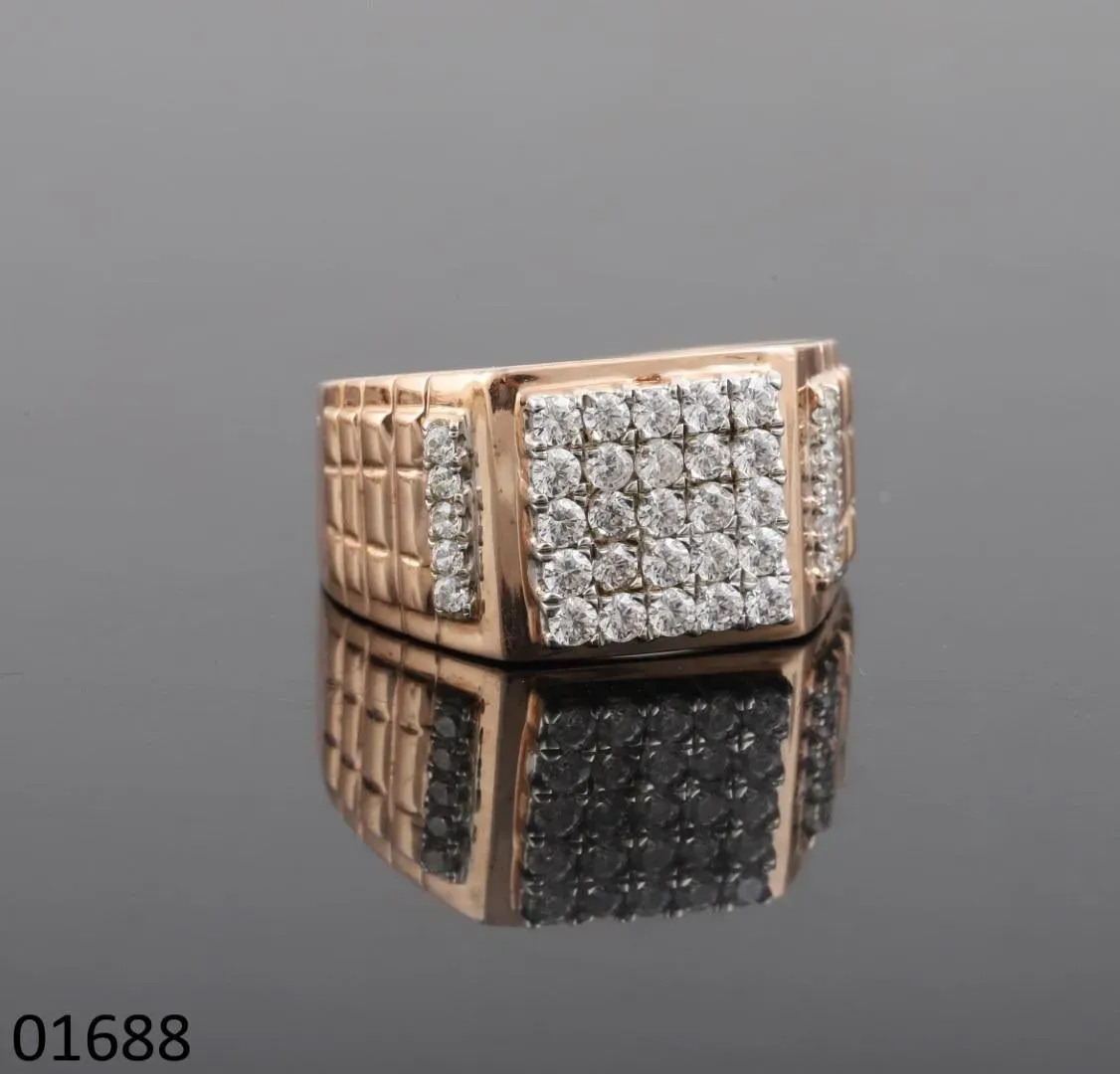 The Advait Pavé Diamond Signet — Full pavé square face on a quilted rose-gold band by Chawla Jewellers