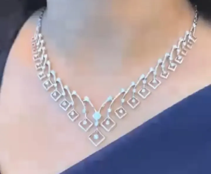 The Veda Geometric Diamond Necklace — Open rhombus frames in a modern V silhouette by Chawla Jewellers