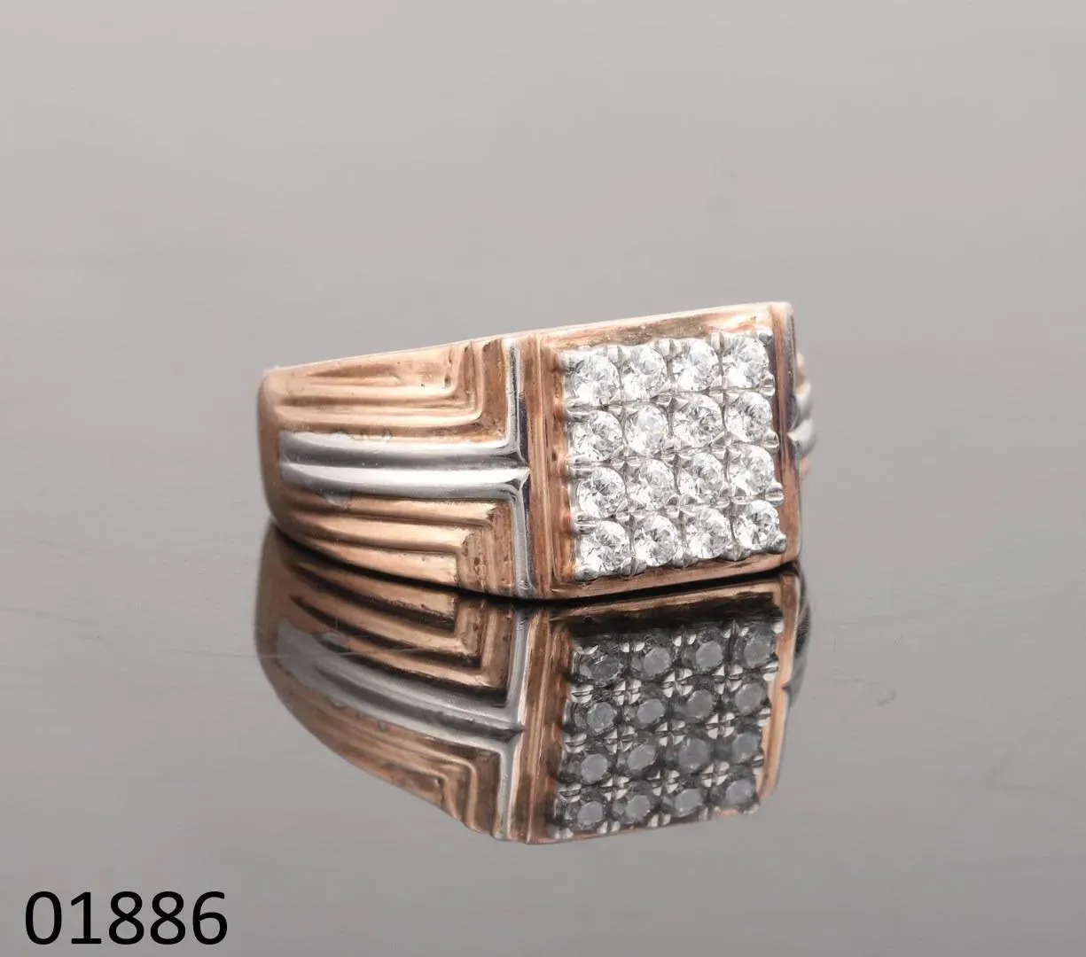 The Neel Dual-Tone Square Cluster Ring — Rose & white gold frame with pavé diamond face by Chawla Jewellers
