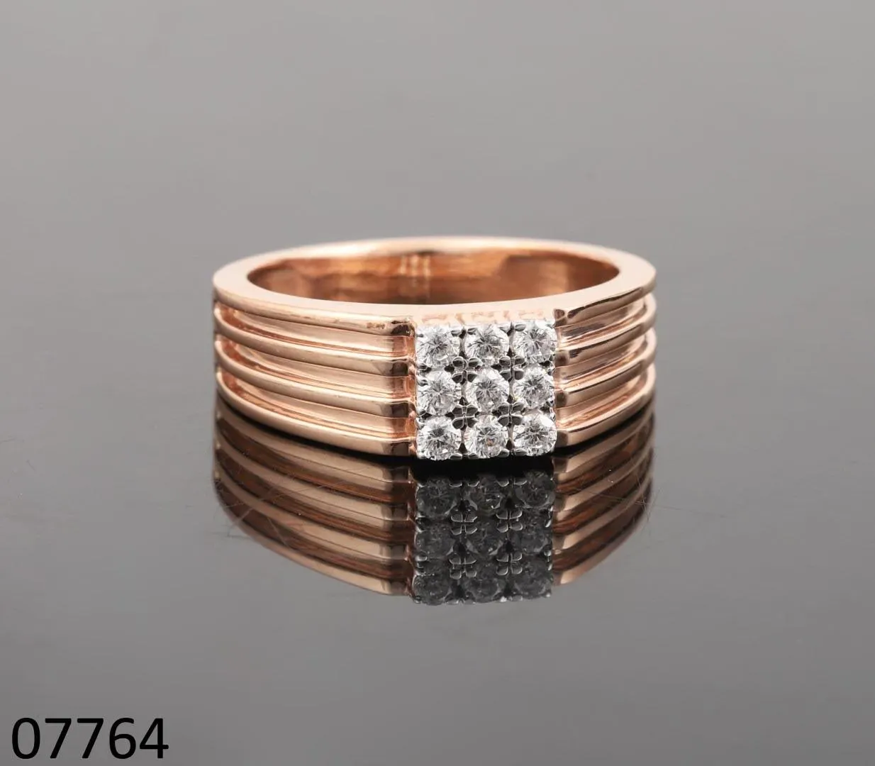 The Shaurya Ribbed Nine-Stone Ring — 3×3 square diamond cluster on ribbed yellow gold by Chawla Jewellers